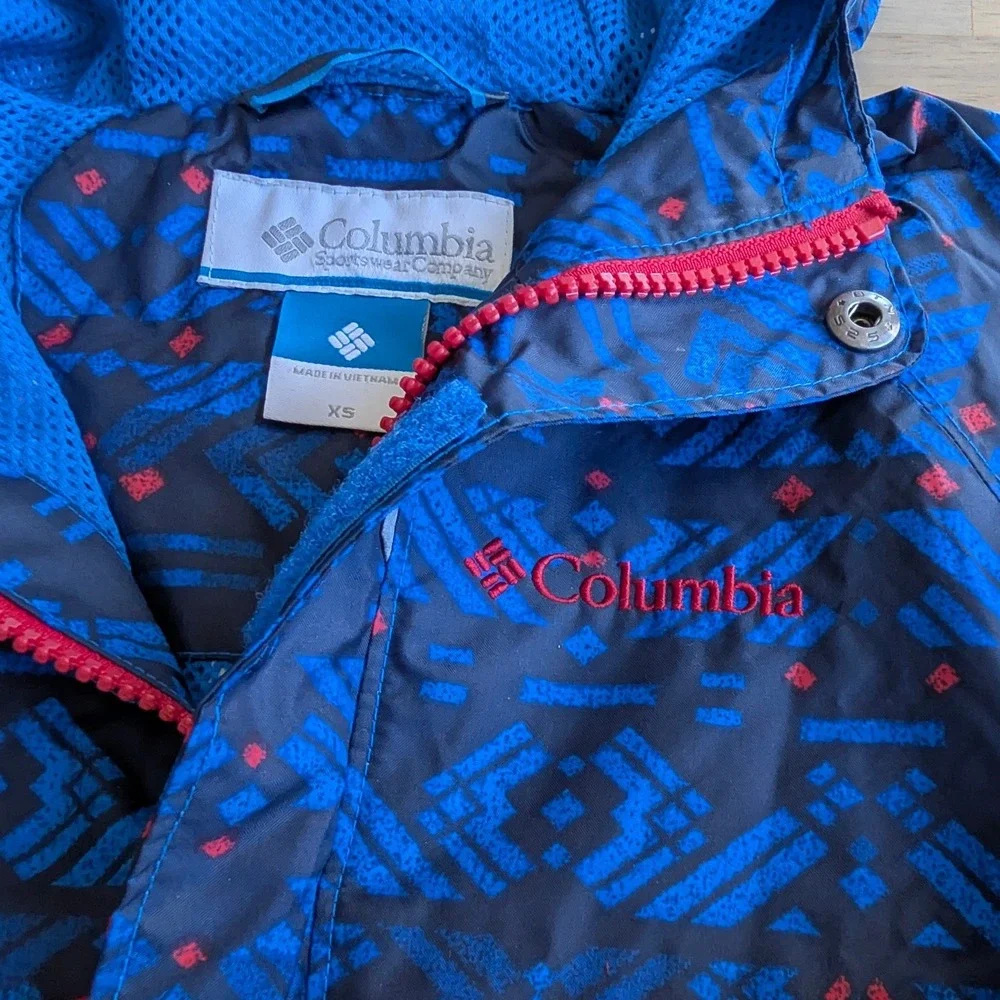 Columbia‎ Boys XS Blue Geometric Print Hooded Mesh Lined Windbreaker Jacket